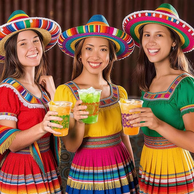 JOYIN 72 pcs Clear Plastic Cups, 16 oz Disposable Plastic Cups, Cinco De Mayo plastic champagne clear cups, cocktail Cup for Fiesta, Taco Night, and Mexican Themed Party Supplies