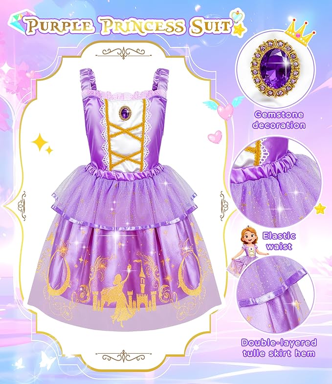 Princess Dress Up Clothes, Princess Dress Up Costume for Toddler Girls, Little Girls Princess Toys, Kids Dress Up & Pretend Play Sets Christmas Birthday Gifts for Kids Grandkids 3 4 5 6 Years