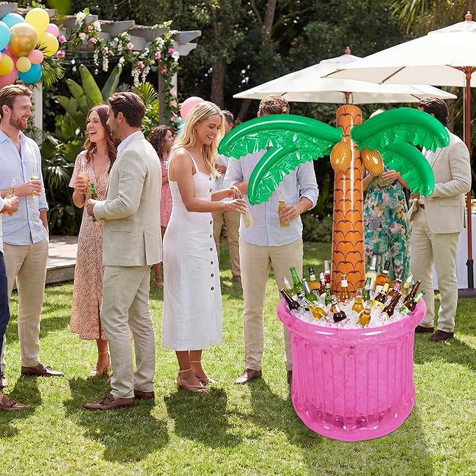 63'' Inflatable Palm Tree Cooler, Inflatable Cooler for Tropical Luau Party Decoration, Pool Party Decorations