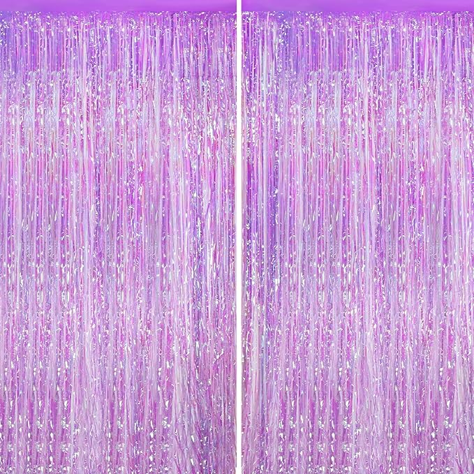 2Pack Iridescent Purple Party Backdrop Decorations,3.3x8.3ft Tinsel Curtain Birthday Decorations Foil Fringe Photo Booth Streamer Backdrop Iridescent Theme Xmas Bachelorette Graduation Party Decors