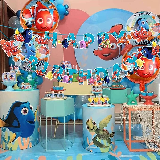 Findng Nmo Happy Birthday Banner – Colorful Underwater Theme Birthday Party Decoration – Durable, Reusable, and Easy to Hang Banner for Birthday Parties – Perfect Party Supplies for Boys and Girls