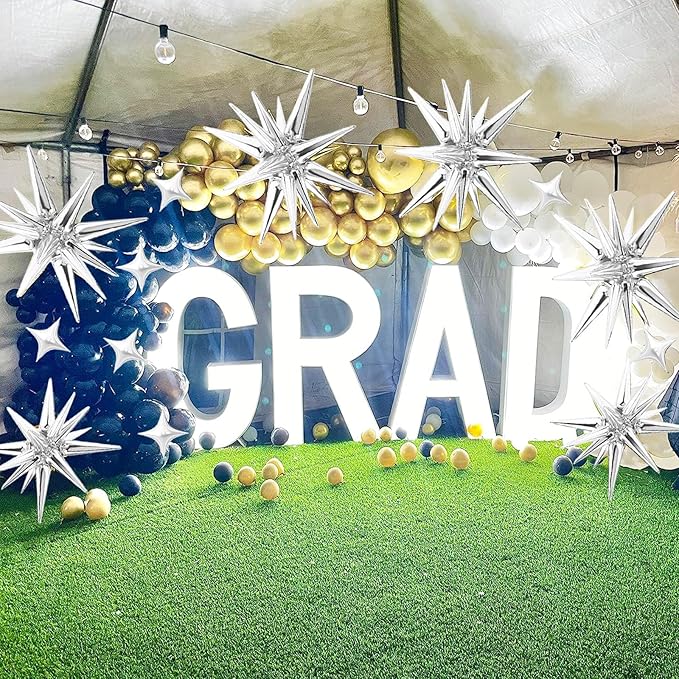 20 Pcs Star Balloons 27”22”Explosion Star Foil Balloons- 12 Point Star Balloons,Silver Spike Balloons and Four Pointed Star Balloos for Party Supplies Christmas Birthday Wedding Photo Booth (Silver)