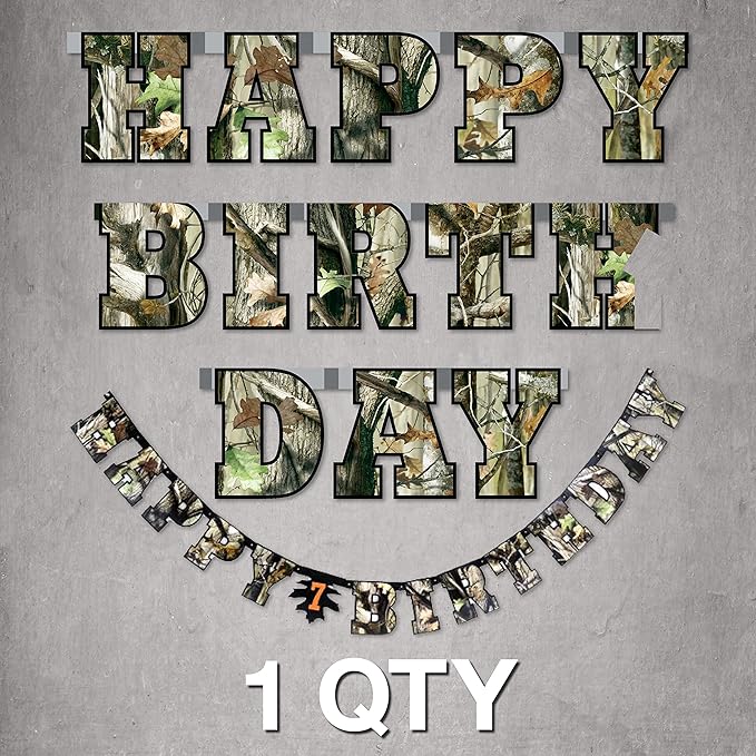 Havercamp Next Camo Happy Birthday Party Banner | 1 Count | Great for Hunter Themed Party, Camouflage, Rustic, Nature, Military, Kids Birthday Party