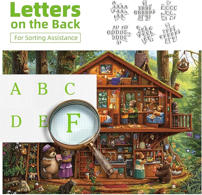 Blueforest 1000 Piece Jigsaw Puzzle - Large Forest Treehouse Bear Family Art Puzzle | Challenging Fun for Adults Home Decor (27.5 x 19.7 Inches)