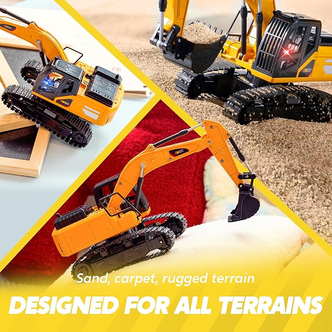 JOYIN Remote Control Excavator Toys for Boys, 2.4Ghz RC Play Excavator with Light, Construction Toys for Boys Birthday Gift 3-5 4-7 8-12 Year Old Kids, Easter Basket Stuffers