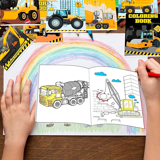 Lyosehy 24PCS Coloring Books Construction Trucks Theme Party Favors Construction Trucks Coloring Books Bulk Building Theme Including Dump Trucks Diggers Cranes Tractors