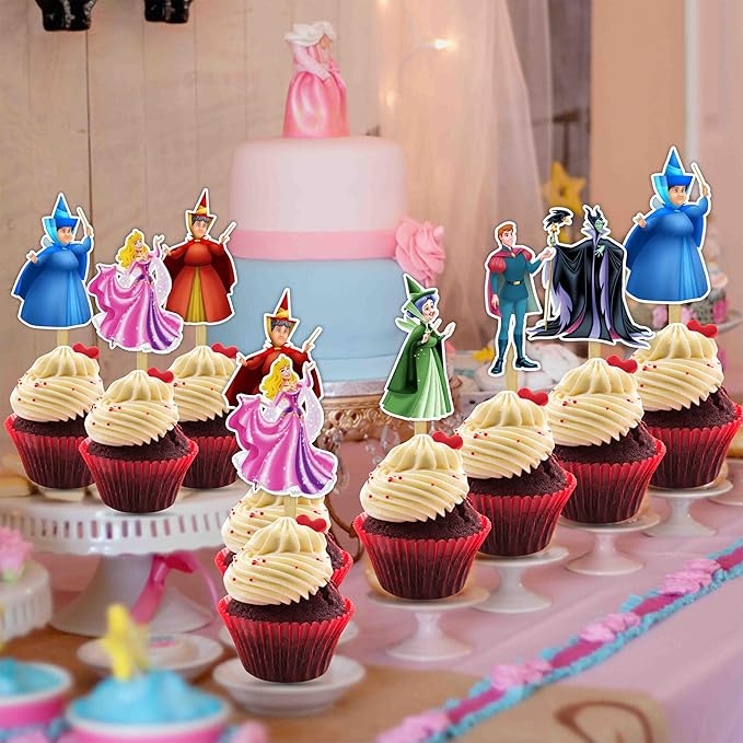 "Sleepin Beauty Cupcake Topper – Princess Fairy Tale Theme Birthday Decorations for Girls – Cute Party Cupcake Picks for Birthday Celebration, Princess Party Supplies & Cake Table Décor"