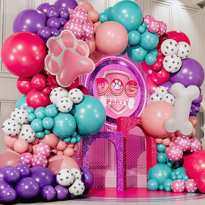 ALL-IN-1 Paw Balloon Garland Arch Kit with BONUS Bone & Paw Print Balloons – Pink Paw Balloons Girl for Paw Birthday Decorations Girl – Paw Party Supplies
