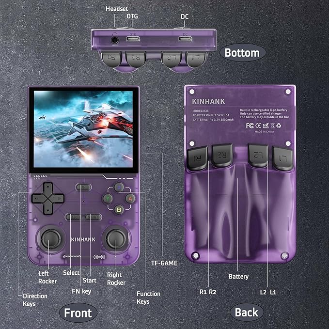kinhank Retro Handheld Game Console, Supports 9000+ Games, Equipped with 64G TF Card, Portable Mini Retro Video Games Console, 3.5-inch IPS Screen