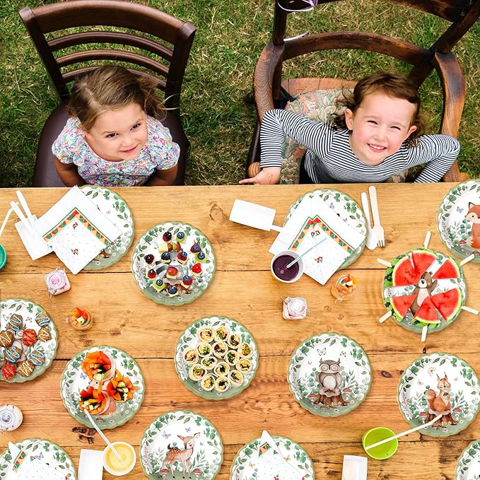 60 Pcs Jungle Safari Baby Shower Plates Paper Boys Girls Woodland Animals Birthday Party Decorations 7 Inch Disposable Zoo Animal Dinnerware Plates for Wedding Jungle Theme Baby Shower Party