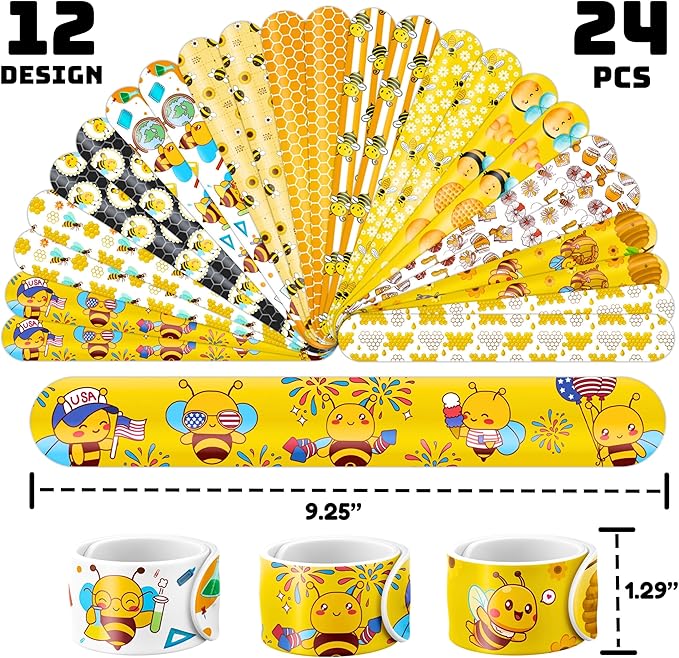 72PCS Bee Party Favors - 48PCS Pre-cut Tattoos & 24PCS Slap Bracelets - Honey Bee Birthday Supplies, Baby Shower Decorations, Classroom Prizes, Gifts for Girls & Kids