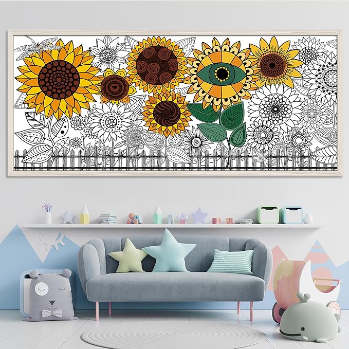 OHOME Sunflower Giant Coloring Poster/Tablecloth - Sunflower Decor - 30 x 72 Inches Jumbo Coloring Banner Kids Crafts Activities Decor Party Supplies