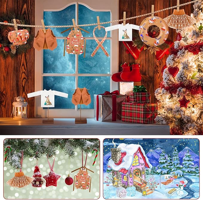 Kacctyen 11 Pcs Christmas Accessories Include Brown Doll Sleeping Bag Apron Chef Hat Ear Muffs Scarf Top Shorts Vest Ski Ring Eye Mask Skirt Snowmen Clothes (Reindeer Style)