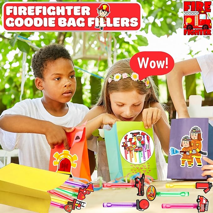 Firefighter Party Favors for Kids – 24PCS Rescue-Themed Bubble Wands, Great for Birthday Supplies, Pinata Fillers, Goodie Bags & Classroom Rewards