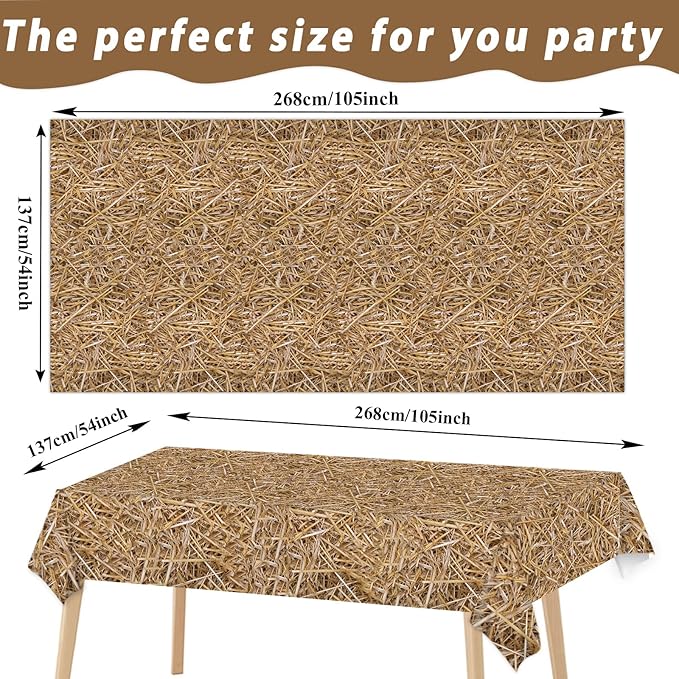 gisgfim 3 Pcs Straw Tablecover 105 x 54 inch Farm Hay Table Cover Western Birthday Theme Tablecloth Cowboy Theme Party Decorations Hawaiian Luau Party Supplies