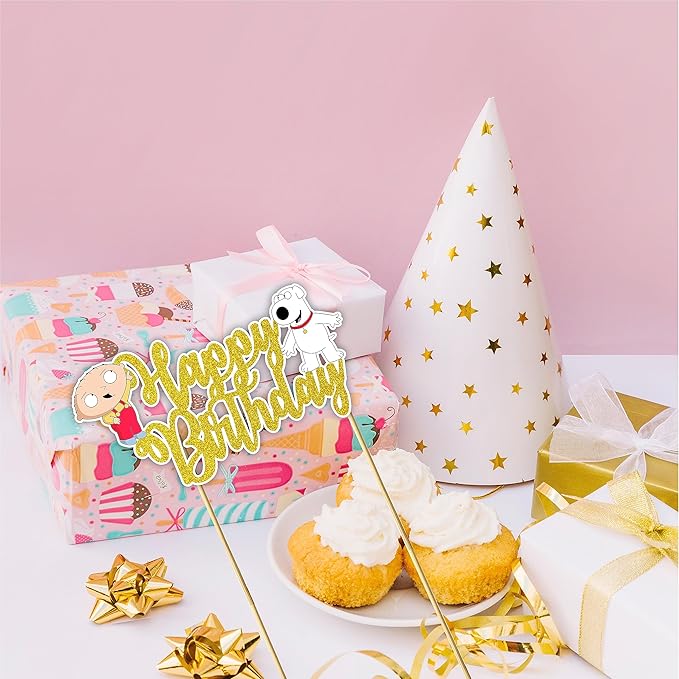 Stewe Grifin Happy Birthday Cake Topper – Cartoon Comedy Theme Cake Decoration for Birthday Celebration, Character Style Dessert Topper for Party Cakes, Table Display Styling, Photo Setup.