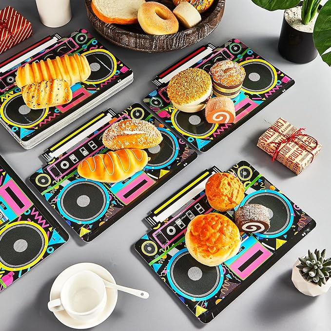 50Pcs Radio Boombox Shaped Plates 80s 90s Party Decorations Music Theme Birthday Decorations Retro Radio Boombox Paper Dinner Plates Hip Hop Party Tableware for Disco Retro Hip Hop Theme Birthday