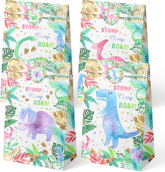 Girls Dinosaur Birthday Party Favors, Pink Dino Theme Party Supplies (Dinosaur Bags)