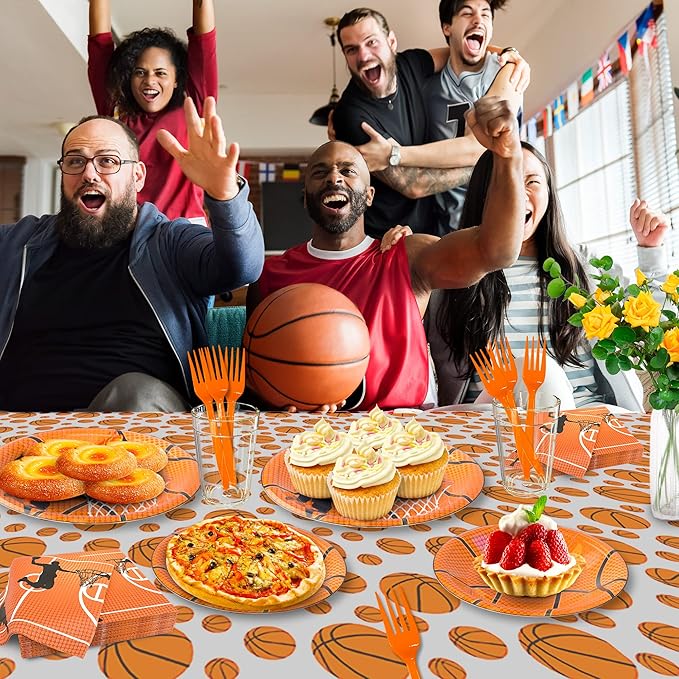 120 Pcs Basketball Party Supplies Bundle Paper Plates Napkins Forks Basketballs Party Birthday Decorations For Kids Serves 30