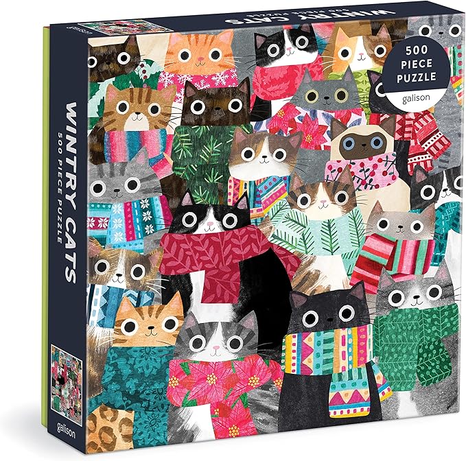 Wintry Cats 500 Piece Puzzle from Galison - 20" x 20" Winter Themed Puzzle That is Puurrfect for The Holidays, Fun and Colorful Artwork, Thick and Sturdy Pieces, Makes a Wonderful Gift!