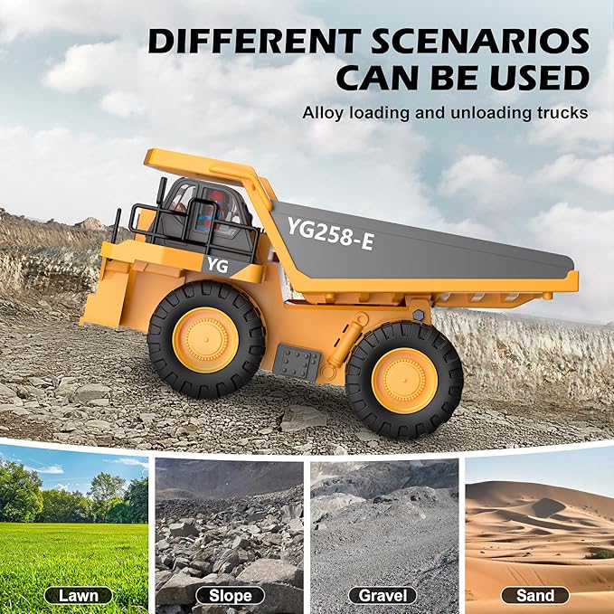 Remote Control Dump Truck RC 1/16 Fully Functional Engineering Vehicle, 9 Channel Dump Truck Toy 2.4Ghz with Lights and Sounds, for Kids Aged 6, 7, 8, 9, 10, 11 and Up