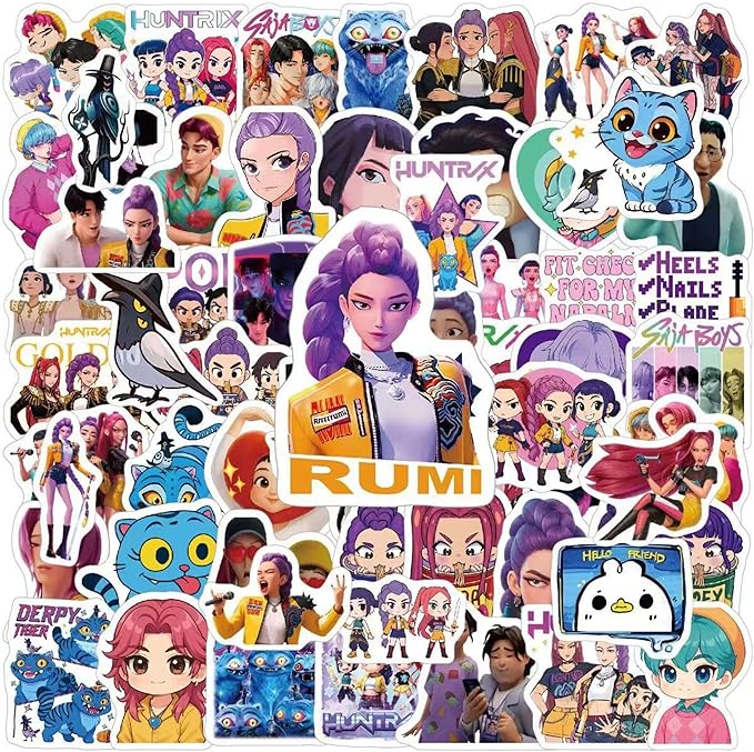 Demon Movie Hunters Birthday Party Supplies, 86pcs Birthday Party decorations Set Included 12 Bracelets, 12 Acrylic Pins, 12 Keychains, 50 Stickers, for Boys and Girls Cartoon Theme Party.