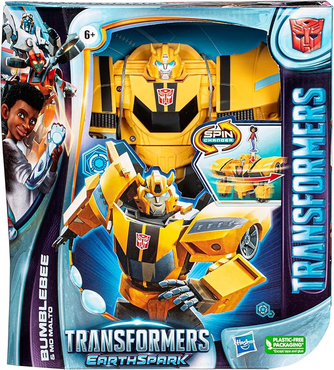 Transformers Toys EarthSpark Spin Changer Bumblebee 8-Inch Action Figure with Mo Malto 2-Inch Figure, Robot Toys for Ages 6 and Up