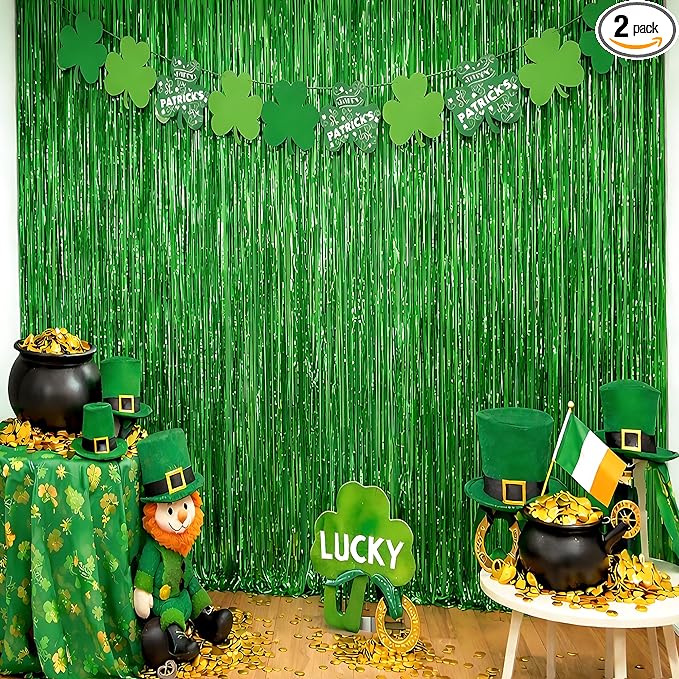 OHOME St Patricks Day Decorations - Green Party Backdrop Streamers | St Patricks Day Decor for Indoor Outdoor - St Patty's Day Accessories for Door Wall - St Patricks Day Banner,2 Pack