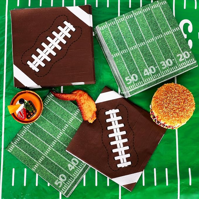 100 PCS Football Party Supplies, 6.5 Inches Football Napkins with 2 Styles, Disposable Football Paper Napkins, Football Party Napkins for Football Theme Game Day Touchdown Birthday Decorations