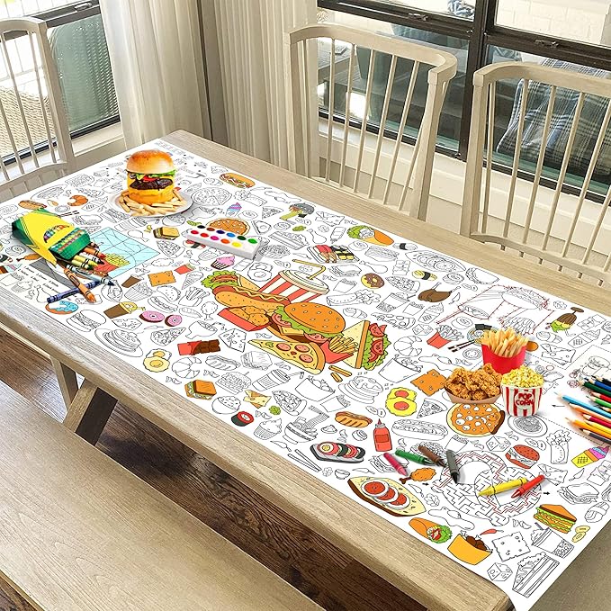 Groovy Coloring Tablecloth for Kids, Colorful 30x72 Inch Poster with Peace Signs, Daisy, Retro Designs, Perfect for Groovy Party Games for Girls, 70s Decorations, Celebration Supplies