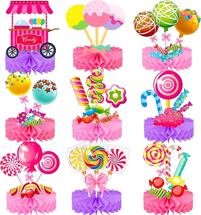 Candyland Party Table Decorations 9pcs Candyland Lollipop Table Honeycomb Centerpieces for Candy Theme Birthday Party Supplies
