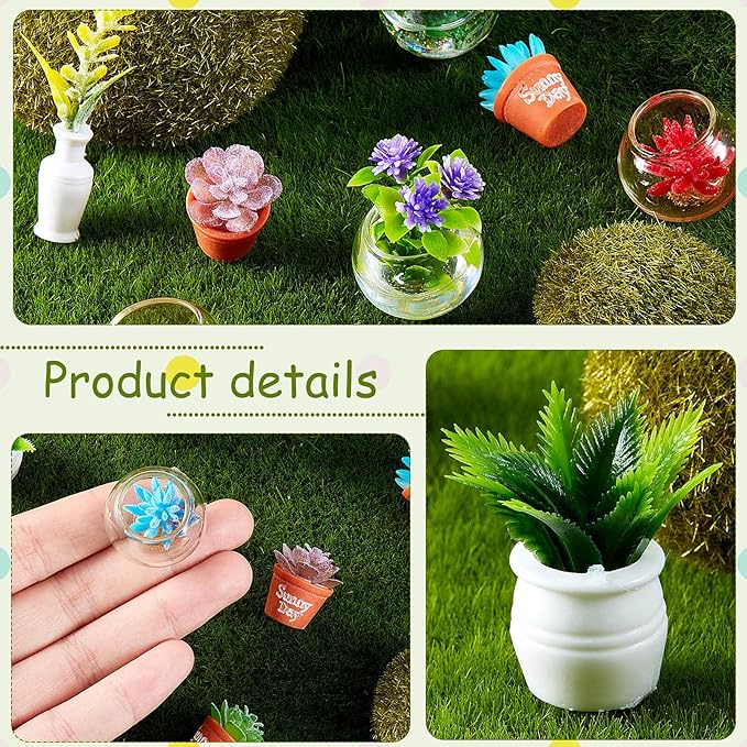 Skylety 14 Pcs Miniature Fake Plants Dollhouse Miniature Flowers for Crafts Mini Faux Plants and Flower Bulk for Doll House Landscaping Bonsai Ornament Crafts(Cute Style)