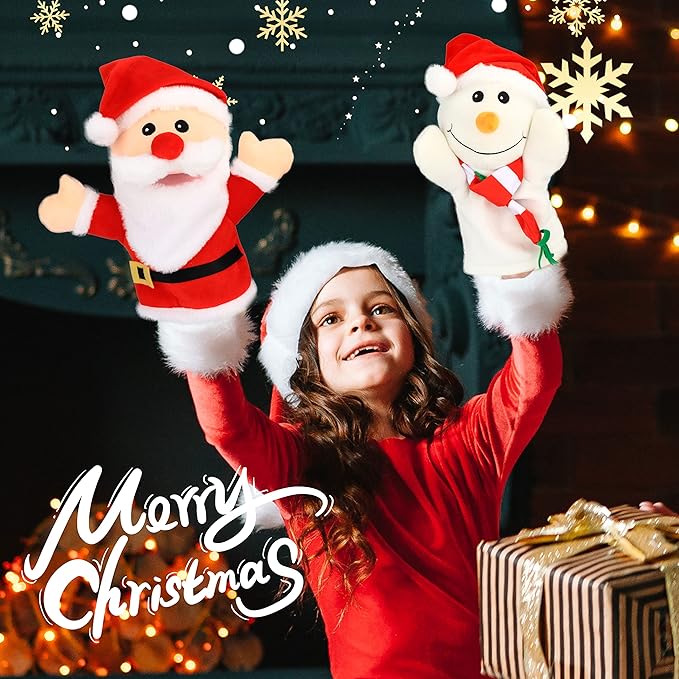 Hopearl Plush Christmas Snowman Hand Puppet with Open Movable Mouth for Imaginative Play, Role Play, Interactive Toy for Storytelling Teaching Puppet Theater, Gifts for Kids Boys Girls, White, 17''