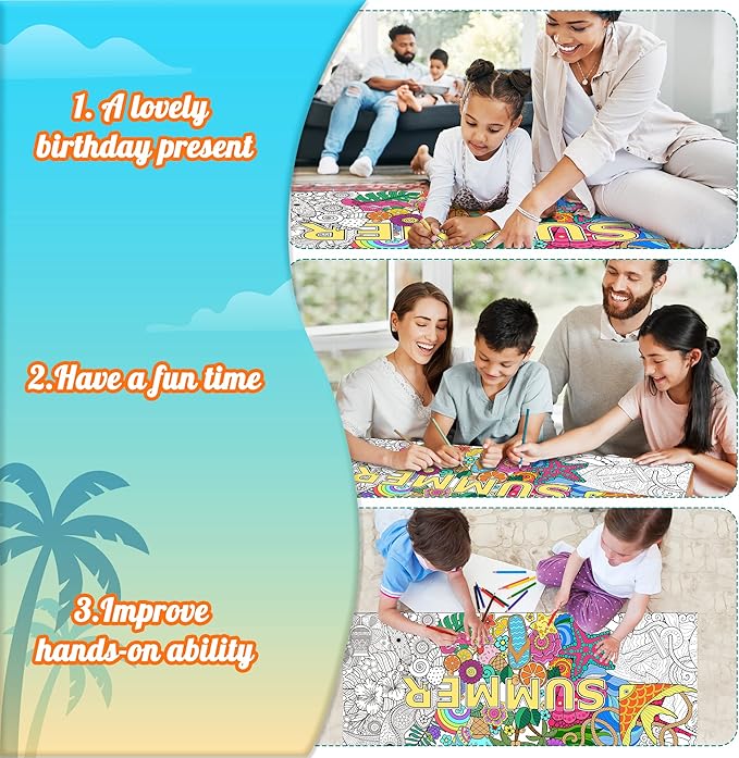 Dvbonike Jumbo Mandala Coloring Poster Giant Summer Color-in Paper Poster DIY Drawing Blank Doodle Art Banner 55.1 x 23.6 inch Tablecloth Wall Decoration, Home School Activity Party Supplies for Kids
