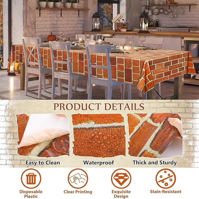 Kochorie 100 Ft x 54 Inch Retro Red Brick Wall Backdrop Tablecloth Roll with Cutter Box Disposable Vintage Stone Brick Door Wallpaper Tablecover for Christmas Halloween Birthday Party Decorations
