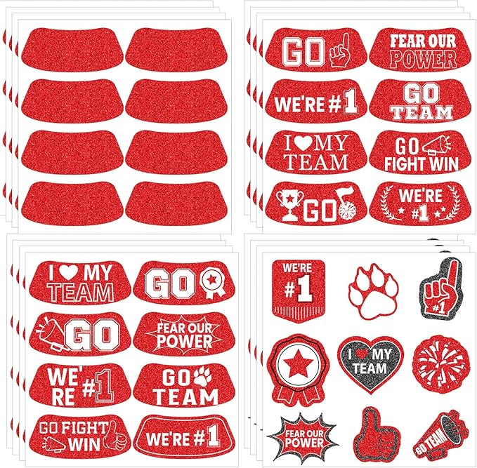 Gameza Red Face Glitter Eye Black Stickers, 36PCS Football Baseball Breathable Eye Stickers, Soccer Face Sticker Party Favors, Spirit Week Accessories for Lacrosse Fans (Glitter, Red)