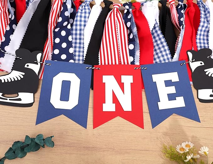 Hockey 1st Birthday High Chair Banner - Hockey Skate Party Banner, Ice Hockey First Birthday Decoration, Match Theme Party Supplies, Sports Birthdays Cake Smash Photo Props