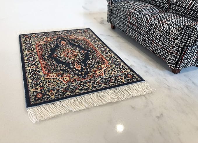 Set of 4 Dollhouse Area Rugs – Miniature Carpet Accessories for Doll Houses, 6 x 4 Inch Rectangular Floor Décor, Oriental Style