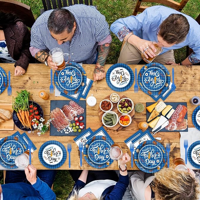 Wiooffen 96 Pieces Happy Father's Day Party Decorations Fathers Day Plates And Napkins Tableware Set Blue Fathers Day Celebration Supplies Best Dad Party Decorations Serve 24 Guests