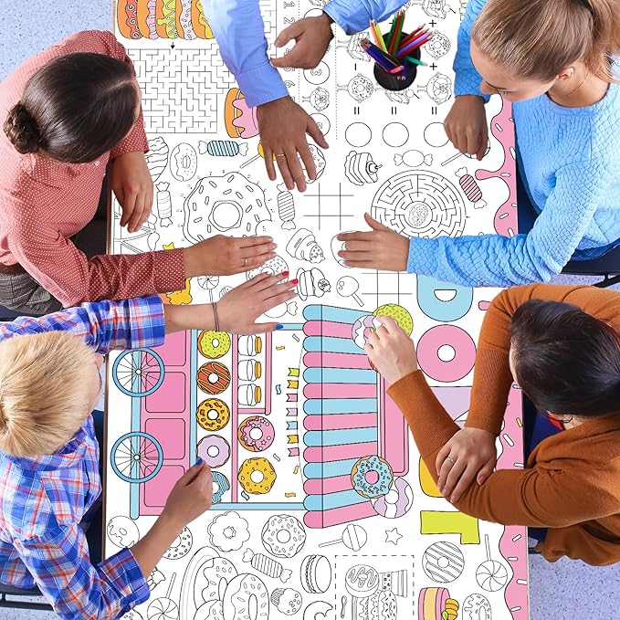 Donut Giant Coloring Poster Candyland Large Versatile Activity Drawing Paper Coloring Tablecloth DIY Dessert Theme Game Poster Table Cover Art Craft Painting Mat Home Classroom Party Supplies