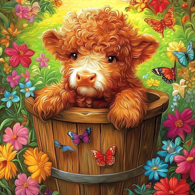 500 Piece Puzzles for Adults - Cute Highland Cow Floral Butterfly Jigsaw Puzzle, Vibrant Nature Art Puzzle for Relaxation & Home Decor 20x20 Inches