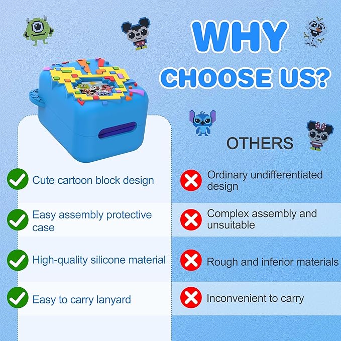 Silicone Case for Bitzee Disney Interactive Toy, Anti-Scratch, Washable, Shockproof Silicone Protective Cover for Bitzee Disney Interactive Toy Electronic Pets Accessories with Lanyard - Blue