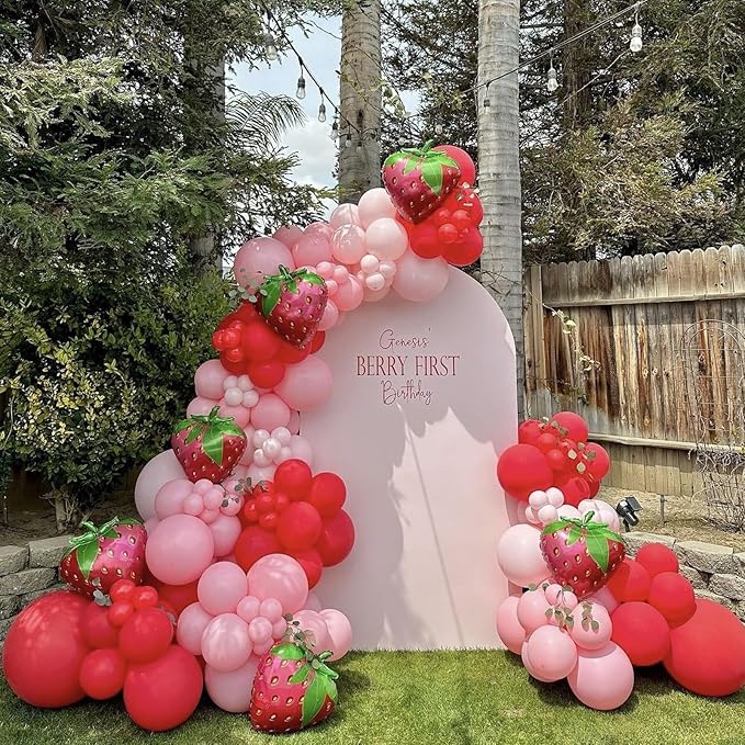 Strawberry Balloons, 12 Inch Strawberry Sweet One Party Balloons White Green Red Dots Balloons Strawberry Theme Party for Girls First Birthday Summer Fruit Party Baby Shower Supplies