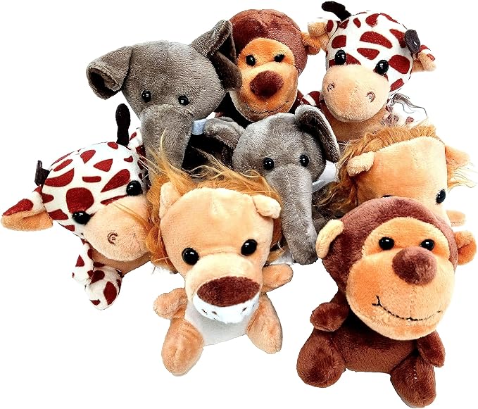 Plush Zoo Animals, Lion, Giraffe, Monkey & Elephant - Super Soft Plush (8 Piece Set)