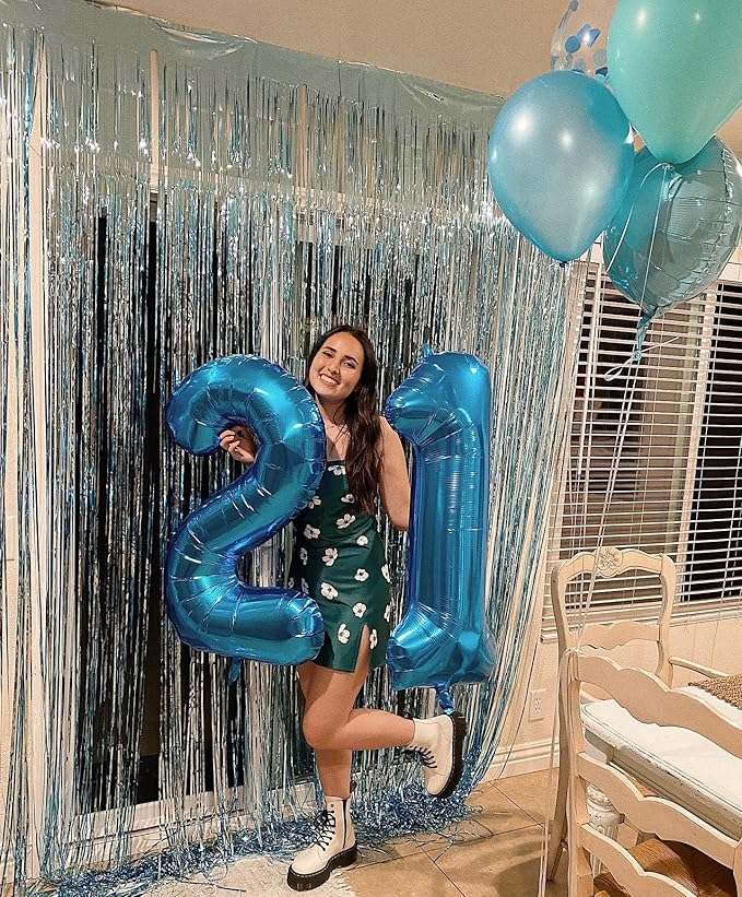 40 Inch Metallic Blue Number 7 Balloon, Giant 7 Number Balloons for 7th Birthday Decorations, Party Supplies for Baby Boy Girl, Metallic Blue Party Decor