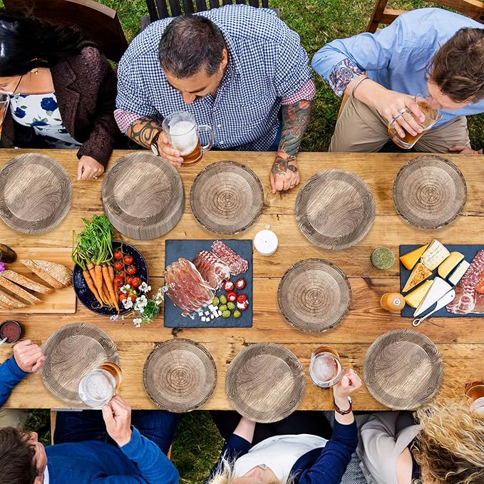 gisgfim 48 Pcs Rustic Wooden Tree Party Plates Supplies Tableware Set Lumberjack Party Decorations Camping Hunting Theme Party Table Supplies Favors Decors for Guests