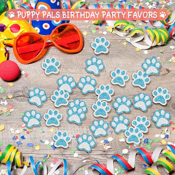 36 Pcs Paw Cupcake Toppers Glitter Dog Paw Cake Decorations Blue White Glitter Puppy Cupcake Toppers for Baby Shower Boys Girls Birthday Party Cake Supplies (2 Styles)
