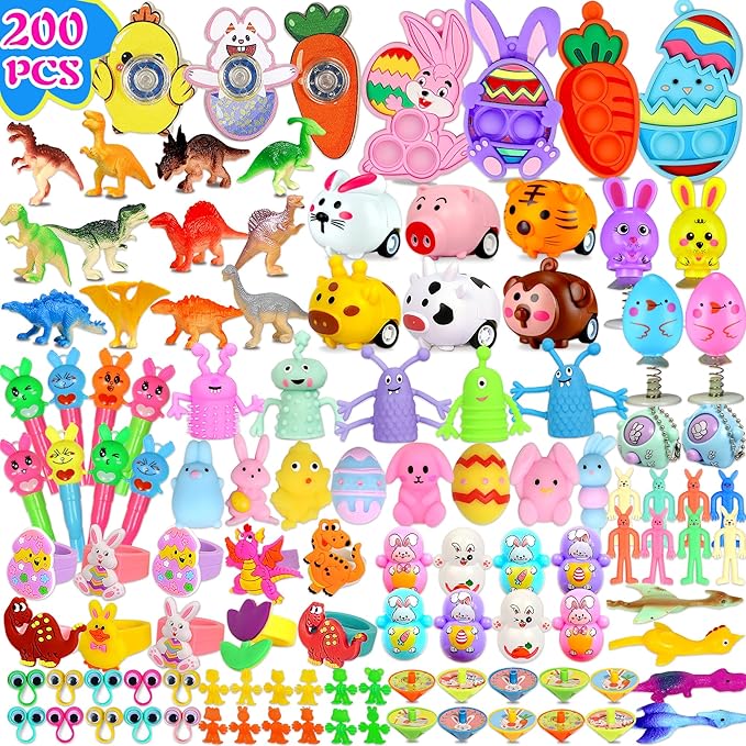 U-Goforst 200PCS Easter Egg Fillers, Easter Basket Stuffers Easter Egg Stuffers for Kids Boys Girls Small Toys Pack Bulk Filled Egg Hunt Gift Goodie Bags Party Favors Classroom Prizes Treasure Box