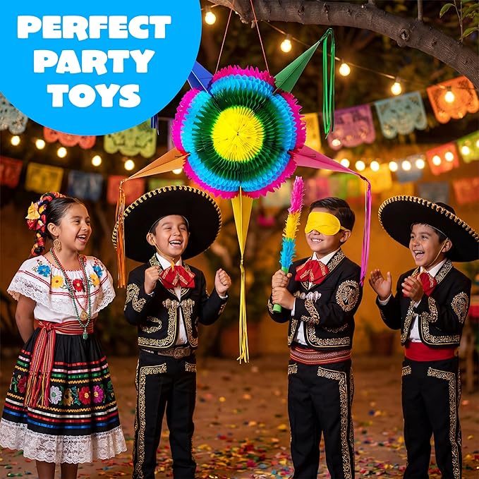 JOYIN 33 Inch Large Star Pinata, Foldable Mexican Fiesta Pinata with Vibrant Honeycomb Center, Traditional Colorful Party Decorations for Cinco De Mayo, Kids Birthday Supplies & Taco Tuesday