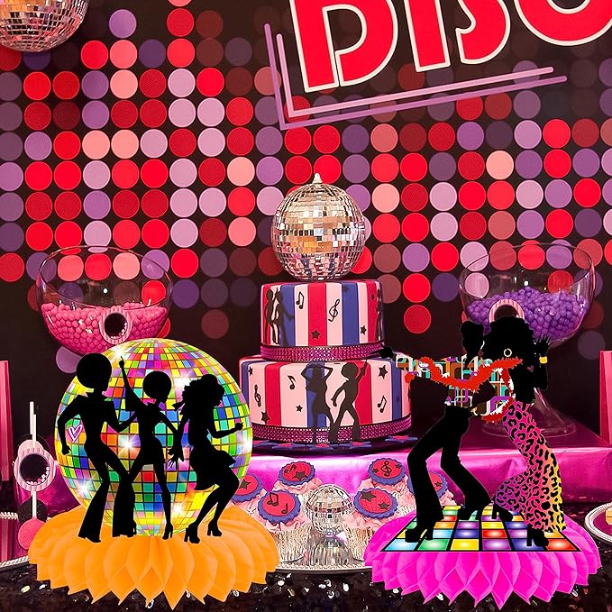 10Pcs 70s Disco Honeycomb Centerpieces Disco Fever Party Decorations Dancing Queen Party Table Centerpieces 70s Party Supplies 1970s Disco Party Centerpieces for Table